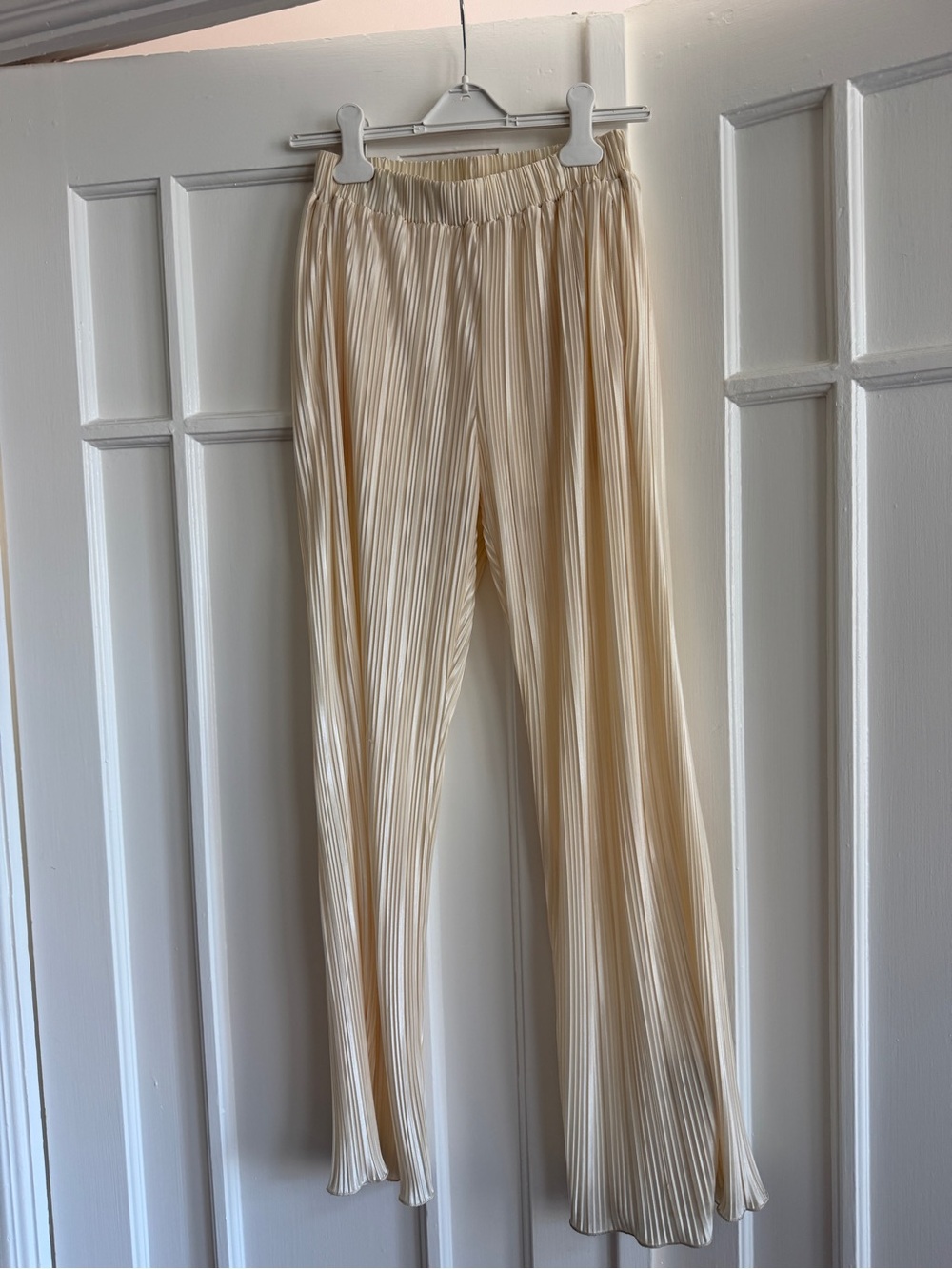 Designer Cream Pleated Wide-Leg Women's Pants